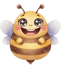 Buzzy, a bee squidgy, wide-eyed with excitement