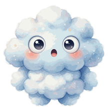 Popcorn, a fluffy cloud squidgy, surprised