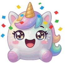 Rainbow Uni, a unicorn squidgy throwing confetti