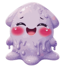 Wobbleton, a purple squidgy, mid-giggle