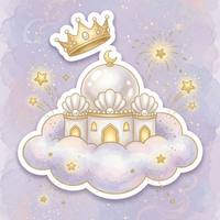 A sticker of a castle on a cloud